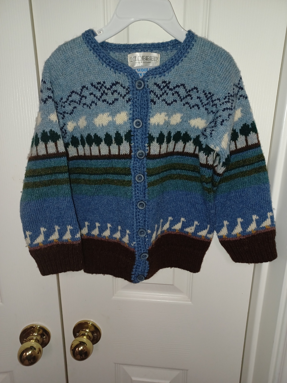 Klobber Blue Patterned Wool Button-Front Kids Sweater